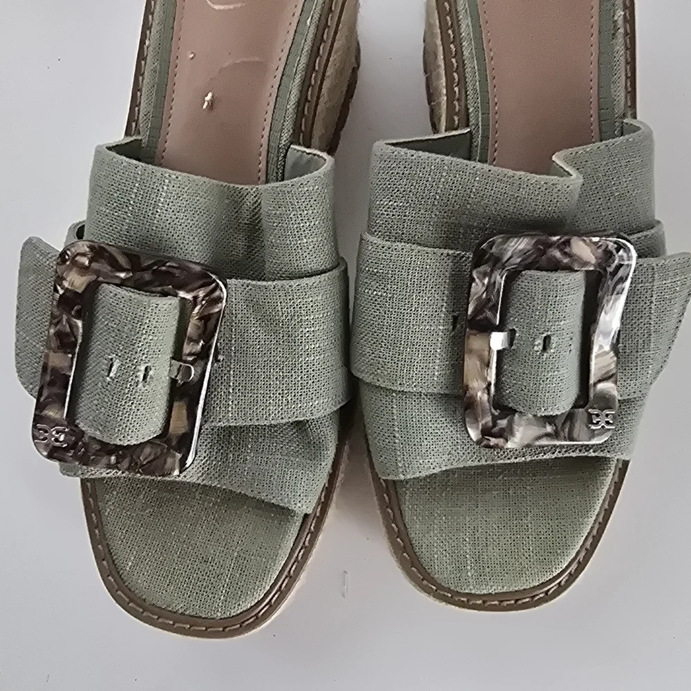 SAM EDELMAN Womens Green Platform Buckle Accent Livi Round Toe Espadrille SZ 10